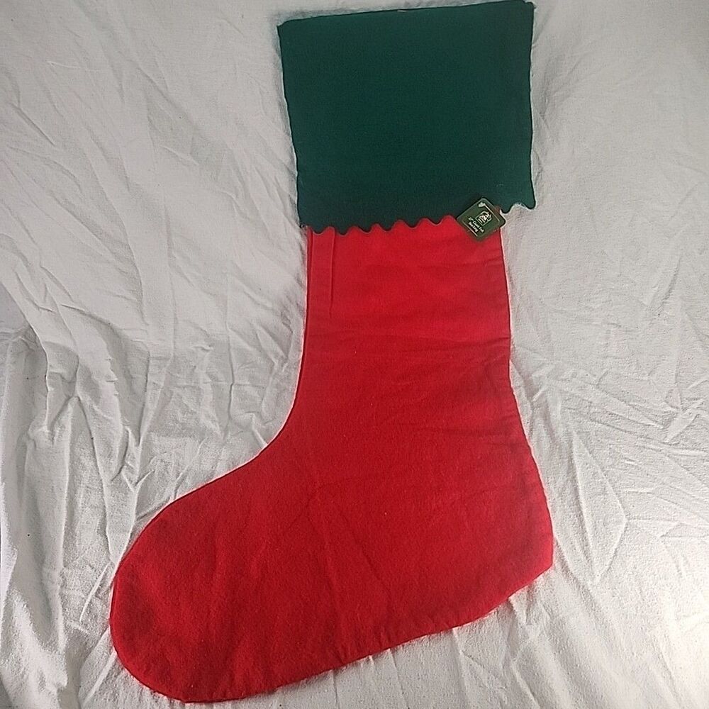 Giant Felt Stocking Christmas House Decoration Holiday 37" Red With Green NEW
